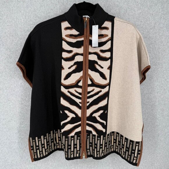 Chico's Jackets & Blazers - Chicos Mixed Print Faux Suede Trim Ruana Size XXS/XS Oversized Layer Sweater NEW